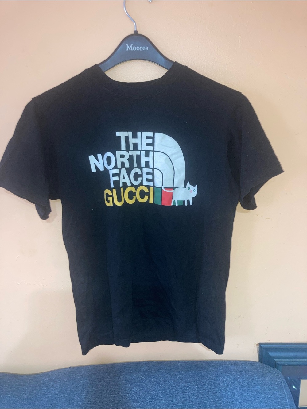 The North Face Black Short Sleeve Tee with Multicolor Logo and Cat